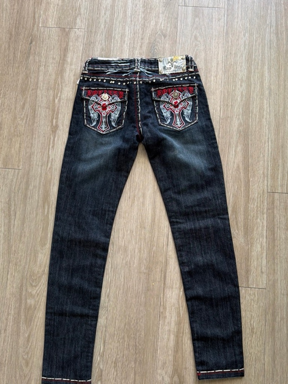 Raw Blue Y2K Embellished Rhinestone Cross Jeans 1/2